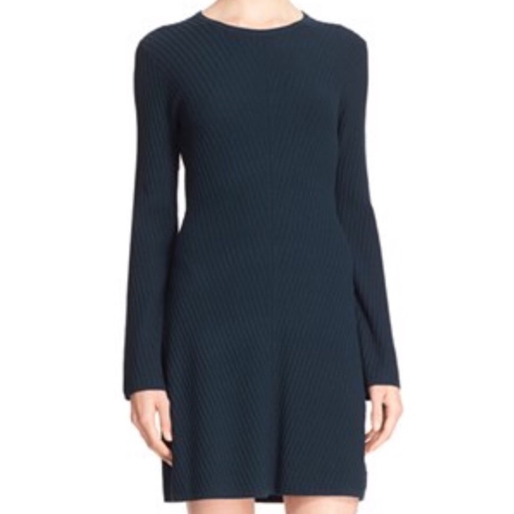 Theory Ardesia Ribbed Knit Dress XS – Dark Green Long Sleeve Minimalist - Picture 3 of 7